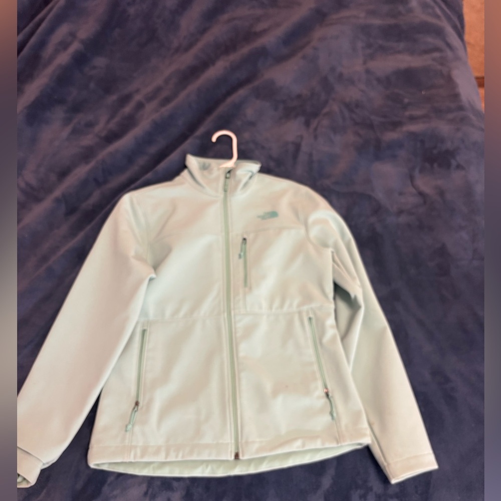 north face zip up teal jacket